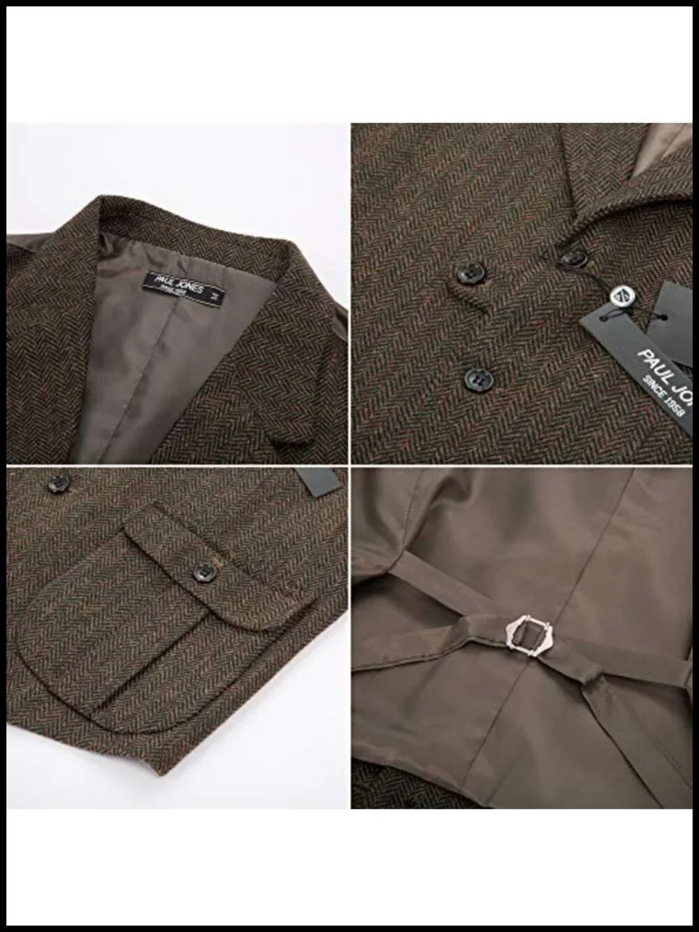 Mens Western Herringbone Tweed Suit Vest Slim Fit Waistcoat
